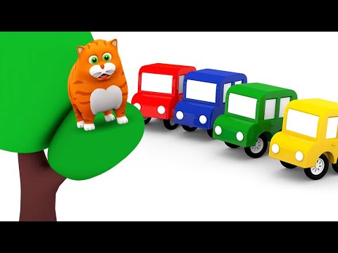 The 4 Little Cars Save a Cat - Where Are the Plane Parts? - Cartoon for Young Children