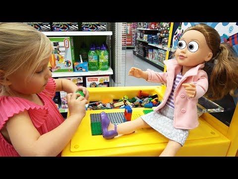 Funny baby doing shopping Adventure baby Alisa playing with doll Kids pretend play Fun playtime