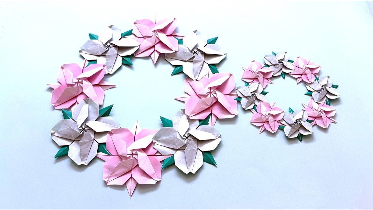 折り紙 ハナミズキの花のリース 折り方 Origami Flower Dogwood wreath tutorial（NiceNo1）