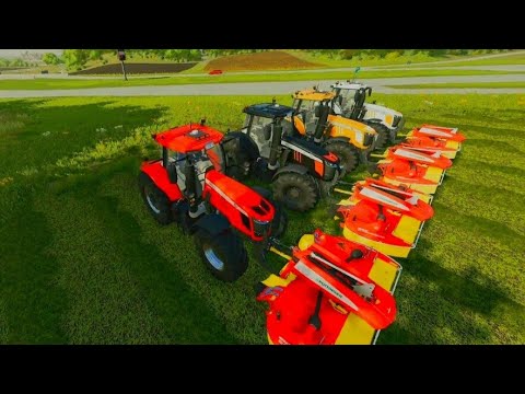 CUTTING GRASS WITH DEUTZ FAHR COLORED TRACTORS - Farming Simulator 2022