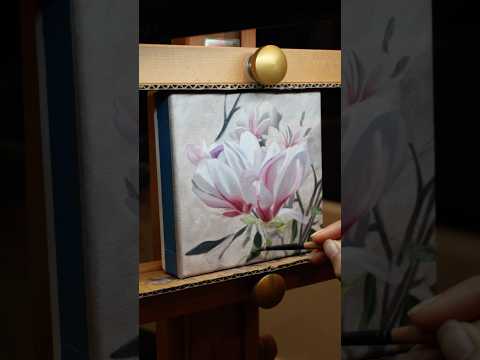 “First light” #oil #painting of #magnolia #flowers - paint with me in a timelapse #minipainting #art