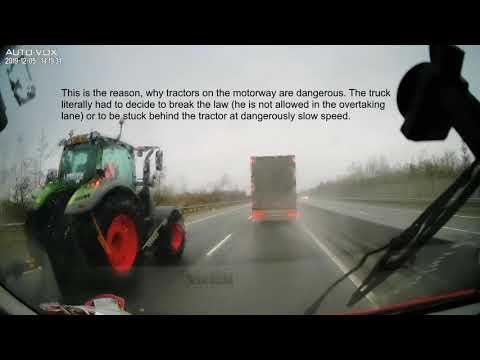 Truck overtaking tractor on M6 - 05.12.2019