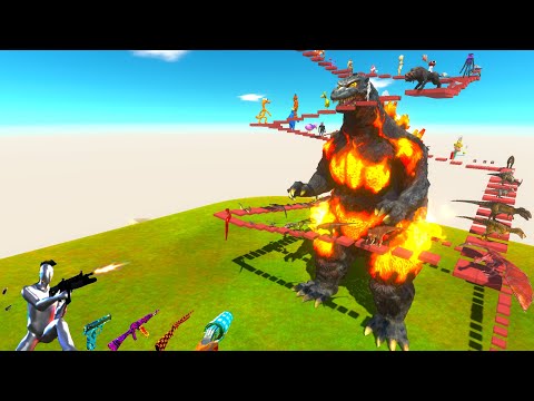 AROUND GODZILLA BURNING Deadly Parkour - Animal Revolt Battle Simulator