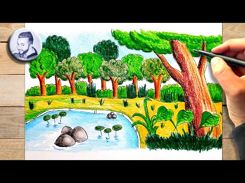 Comment dessiner un beau paysage foret dessin facile à faire