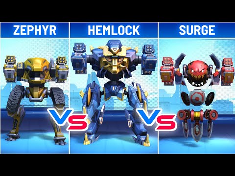 Hemlock vs Zephyr vs Surge - Nade Launcher - Mech Arena