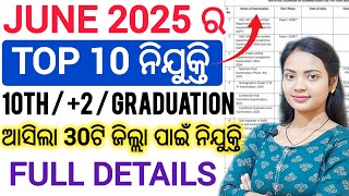 ଜୁନ୍ ମାସ 2025 Govt Job Vacancy Details ll 10th pass, +2 & Graduation level Post ll Odisha Govt 2025