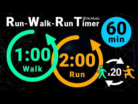 60-Minute Run-Walk-Run Timer: 1min Walk / 2min Run (No Music)