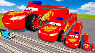 Big & Small Long McQueen Police VS Train | BeamNG.drive