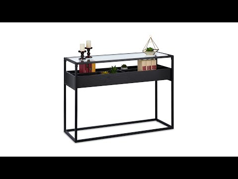 Table console verre avec 4 compartiments Noir - Bois manufacturé - Verre - Métal - 110 x 81 x 40 cm