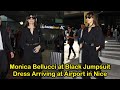 Monica Bellucci At Black Jumpsuit Dress Arriving At Airport In Nice