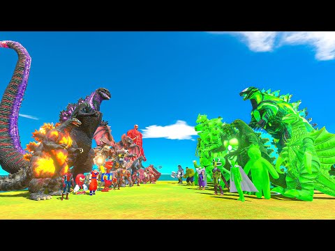 Shin Godzilla + Colossal Titan x Team Red + Spider-man vs Green Godzilla 2014 x Team Green + HULK