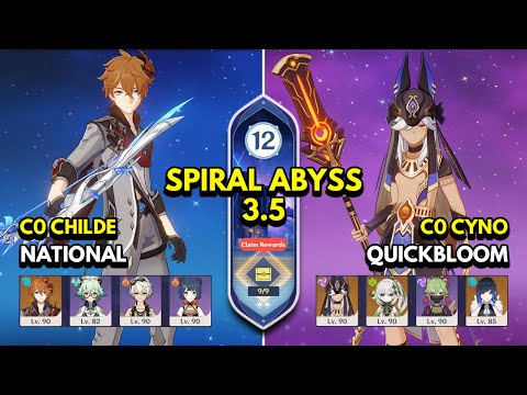C0 Childe National & C0 Cyno Quickbloom | Spiral Abyss 3.5 Floor 12 9 Stars | Genshin Impact 3.5