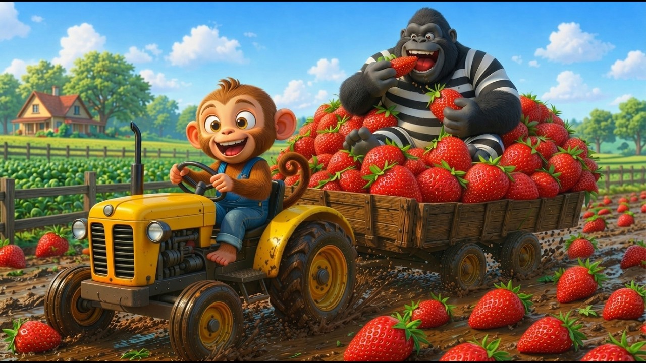 Funny Animals! Monkey Cartoon Catches Giant Strawberry Thief! 🍓😱