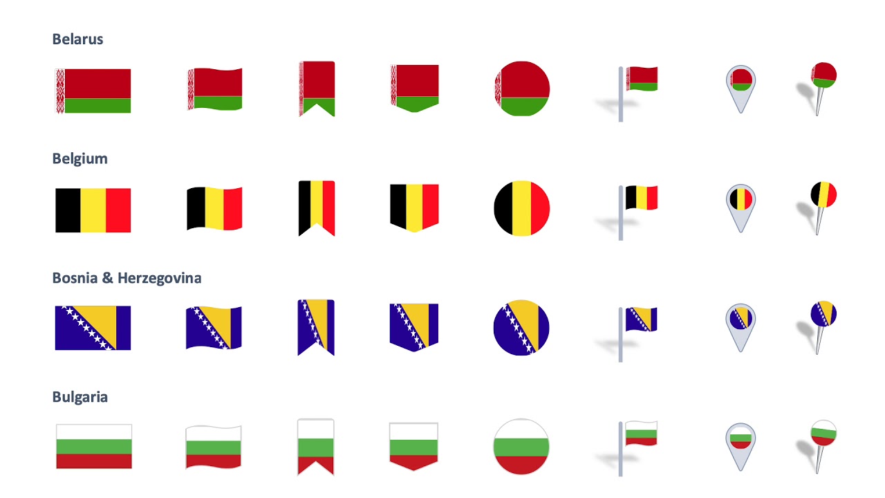 Europe Icons Flags PowerPoint vector maps