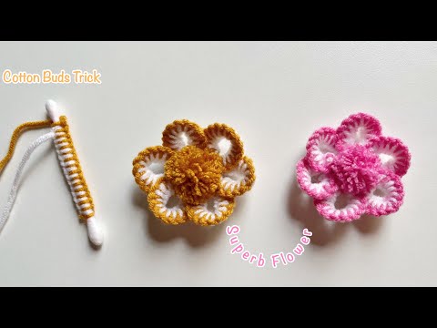 Amazing Superb Woolen Flower Ideas with Cotton Buds - Woolen Flower Design Trick