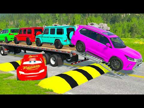 Flatbed Truck Mcqueen | Transportation with Truck - Pothole vs Car # - BeamNG.Drive