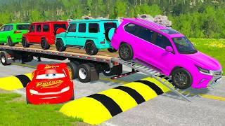 Flatbed Truck Mcqueen | Transportation with Truck - Pothole vs Car # - BeamNG.Drive
