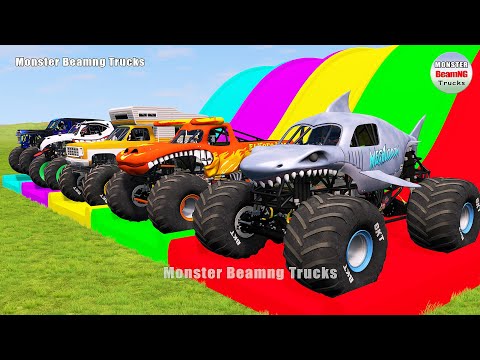Triple Flatbed Trailer Monster Trucks Transport with Slide Color - BeamNG.drive 372