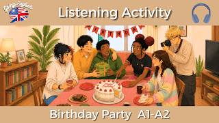 🎧 English Listening Practice | Surprise Birthday Party (A2–B1) 🎈🎁🎂 Easy English