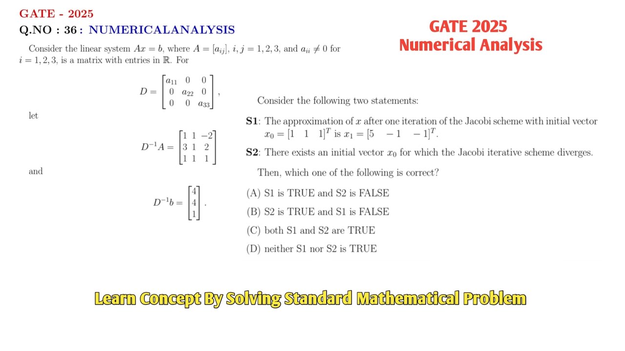 GATE 2025 Numerical Analysis | Jacobi Iteration Method | concept & problem solving.