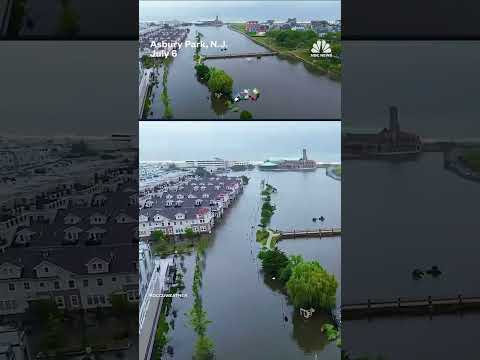 Drone footage shows flooded streets of New Jersey town