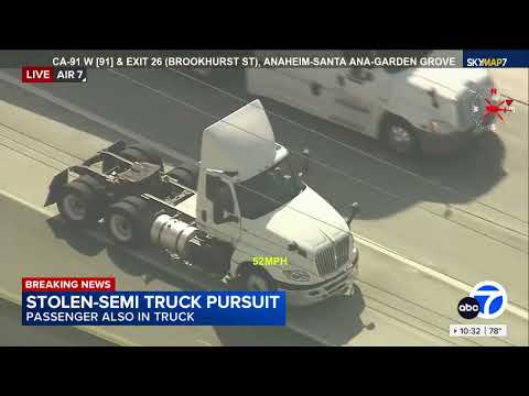 FULL CHASE: CHP is chasing a suspect in a stolen semi-truck in Orange County