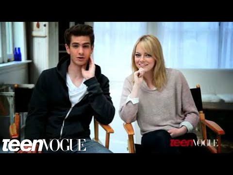 Emma Stone and Andrew Garfield on set at their Teen Vogue photoshoot
