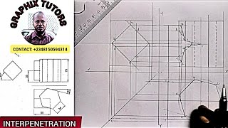 INTERPENETRATION- CURVE OF INTERSECTION AND END VIEW OF A REGULAR HEXAGONAL AND SQUARE PRISM!