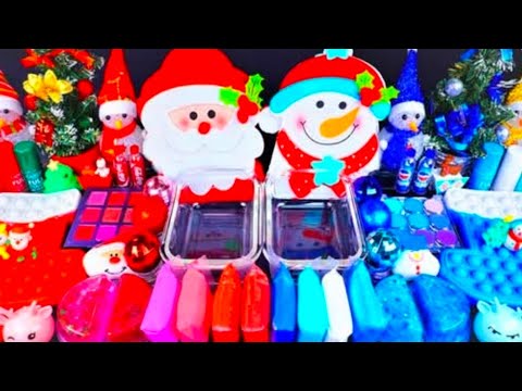 Santa vs Snowman Christmas Slime Mixing Random Cute, shiny things into slime #ASMR