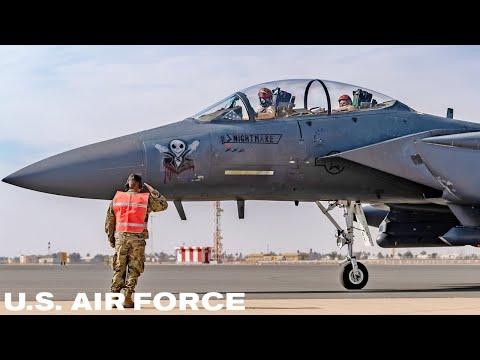U.S. Air Force F-15E Strike Eagle fighter jets during military exercises in the Middle East.