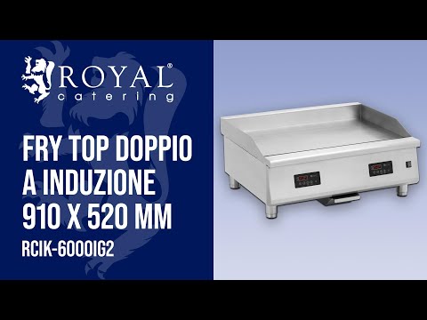 Video - Fry top doppio a induzione 910 x 520 mm - Liscio - 2 x 6.000 W - Royal Catering