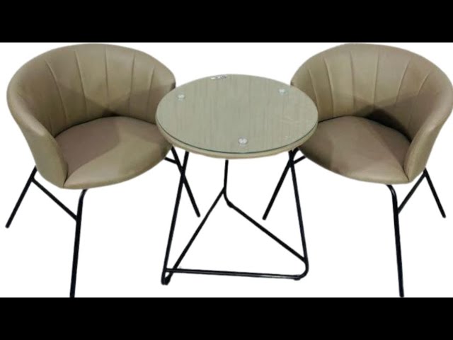 كرسيين قماش وطاولة زجاج عدة ألوان