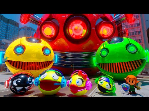 PACMAN ADVENTURES IN THE CITY #3 | RED OMICRON ROBOT PACMAN | CLAW MACHINE AND MOTORCYCLE PURSUI