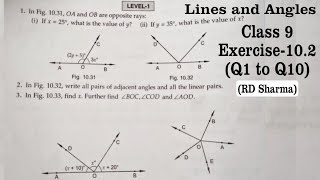 RD SHARMA Ex 10.2 Q1 to Q10 Solutions for Class 9 Maths Chapter 10 Lines and Angles