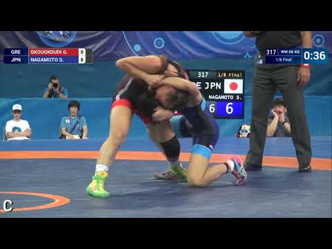 1/8 WW - 56 kg: S. NAGAMOTO (JPN) df. G. GKOUGKOUDI (GRE) by VSU, 10-0