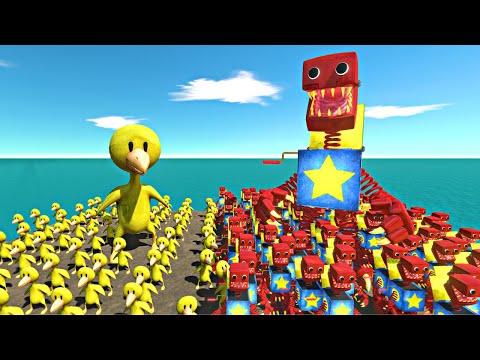 Rainbow Friends Yellow Team vs Boxy Boo Team in Cage - Animal Revolt Battle Simulator