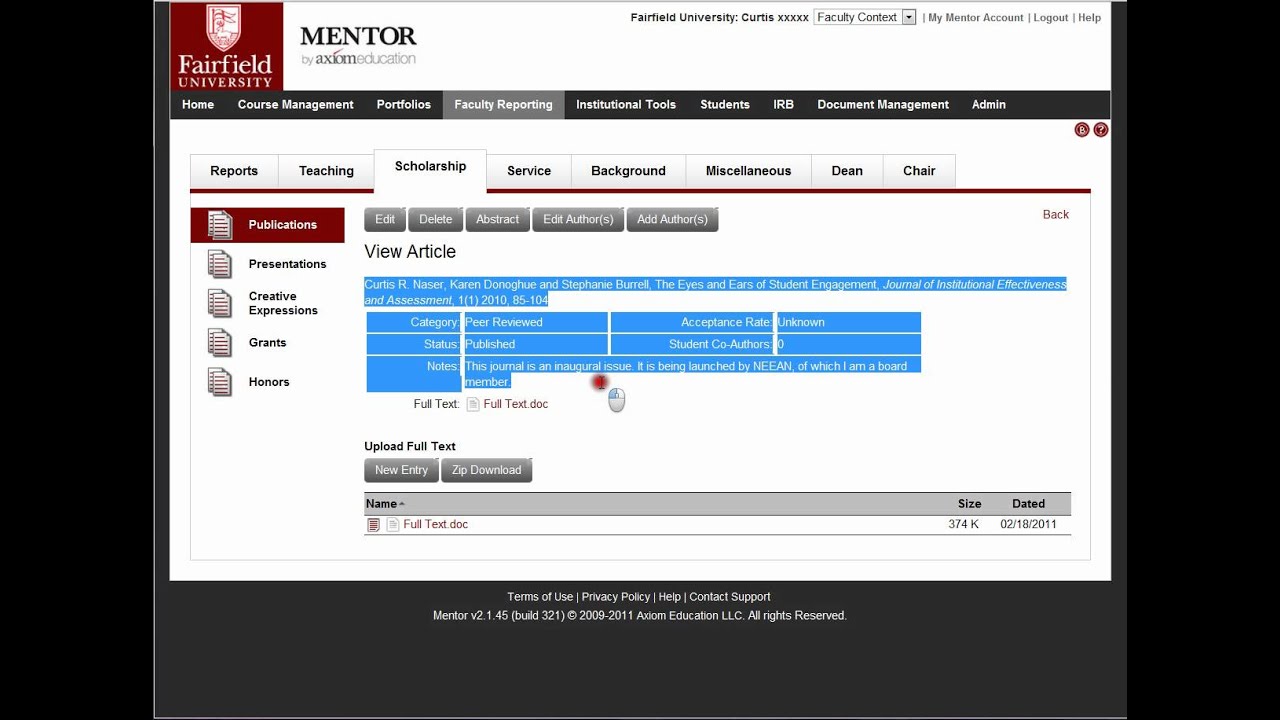 Faculty Activity Reporting - Faculty Interface