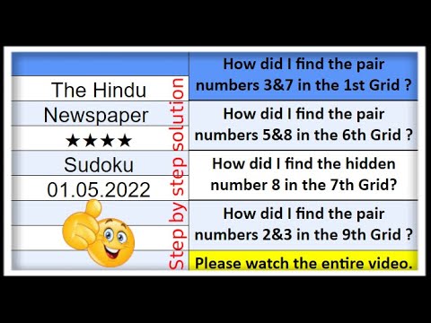 🔊How to Solve The Hindu Sudoku 4 Star | Step by Step Solution | 01.05.2022|  Level ★★★★★