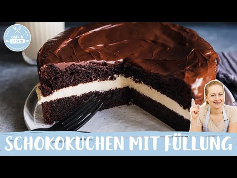 Schokokuchen mit Füllung | saftige Schokoladentorte mit Cremefüllung 🍫 | Einfach Backen