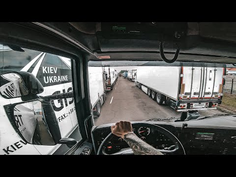 Driving Scania R410 POV - queue from TIR to the border of Ukraine(Yagodin) / Poland (Dorogusk)