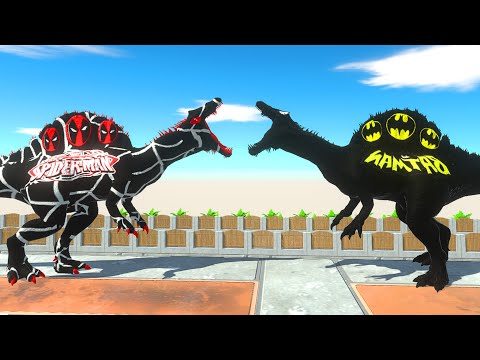 X3 SPINOSAURUS BatMan 2 vs BLACK SPIDERMAN SPINOSAURUS DEATH RUN - Animal Revolt Battle Simulator
