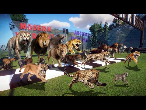 Big Cats VS Ancient Big Cats NEW Animals Race in Planet Zoo included Lion, Smilodon, Cheetah & Tiger