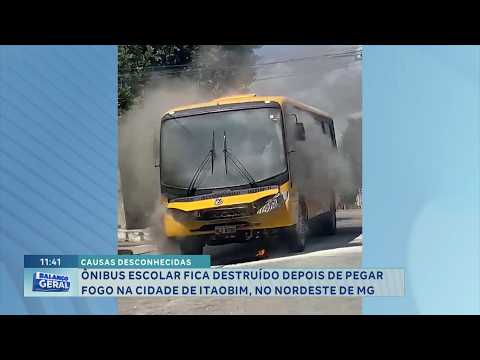 Itaobim: Ônibus escolar é destruído após pegar fogo.