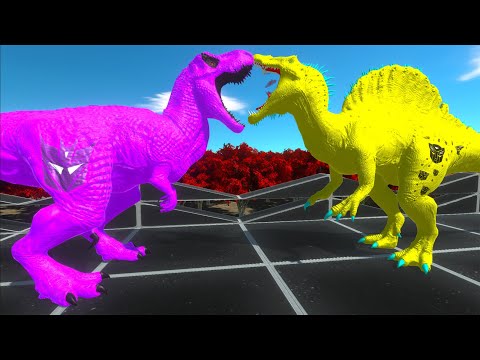 MEGATRON T-REX vs BUMBLEBEE SPINOSAURUS DEATH RUN - Animal Revolt Battle Simulator
