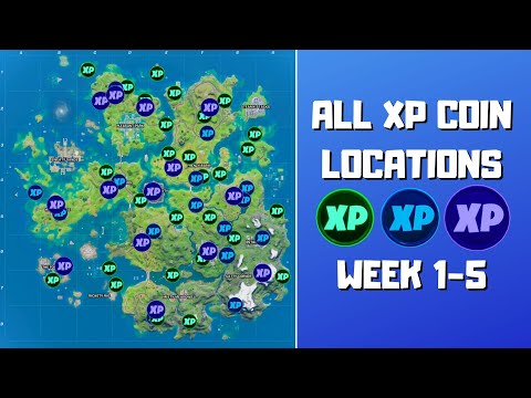 All 57 XP Coins Locations in Fortnite Week 1-5 (Green, Blue & Purple)! - Fortnite Chapter 2 Season 3
