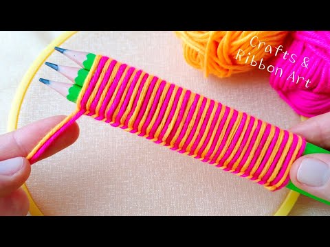 It's so Cute ❤️🌟 Super Easy Woolen Flower Craft Idea with Pencil - Hand Embroidery Amazing Flowers