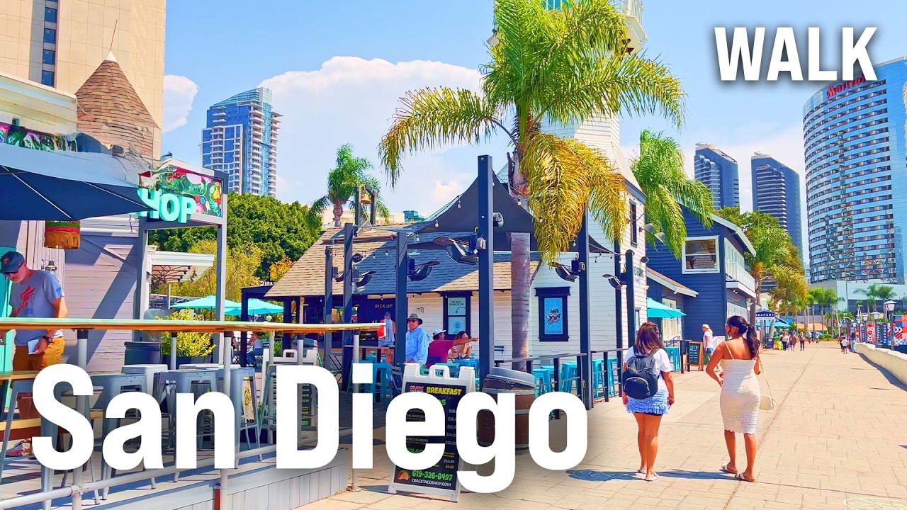 Immersive street-level walking tour through San Diego, CA, United States, showcasing authentic urban landscapes, local architecture, and the vibrant atmosphere of the city's neighborhoods