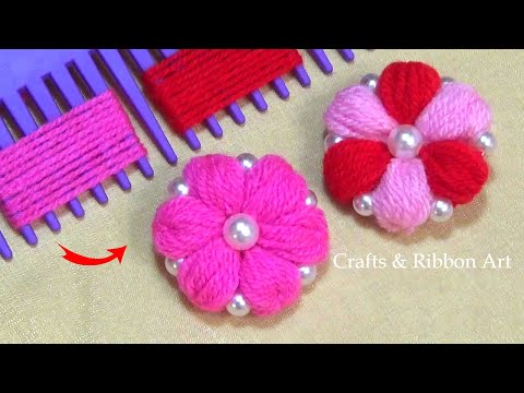 Easy Trick with Hair Comb - Amazing Woolen Flower Making Ideas - Sewing Hack - DIY Yarn Flowers