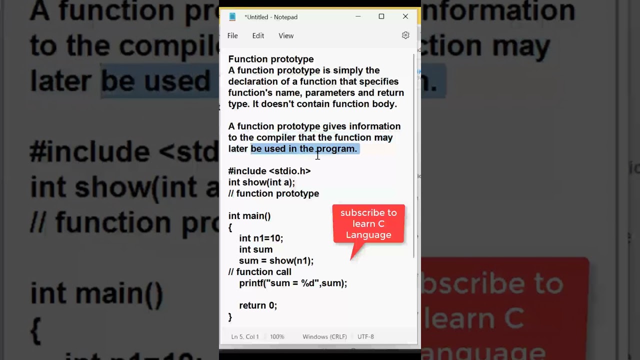 Class 27 | What is Function Prototype | #cprogramming #functions #functionprototype