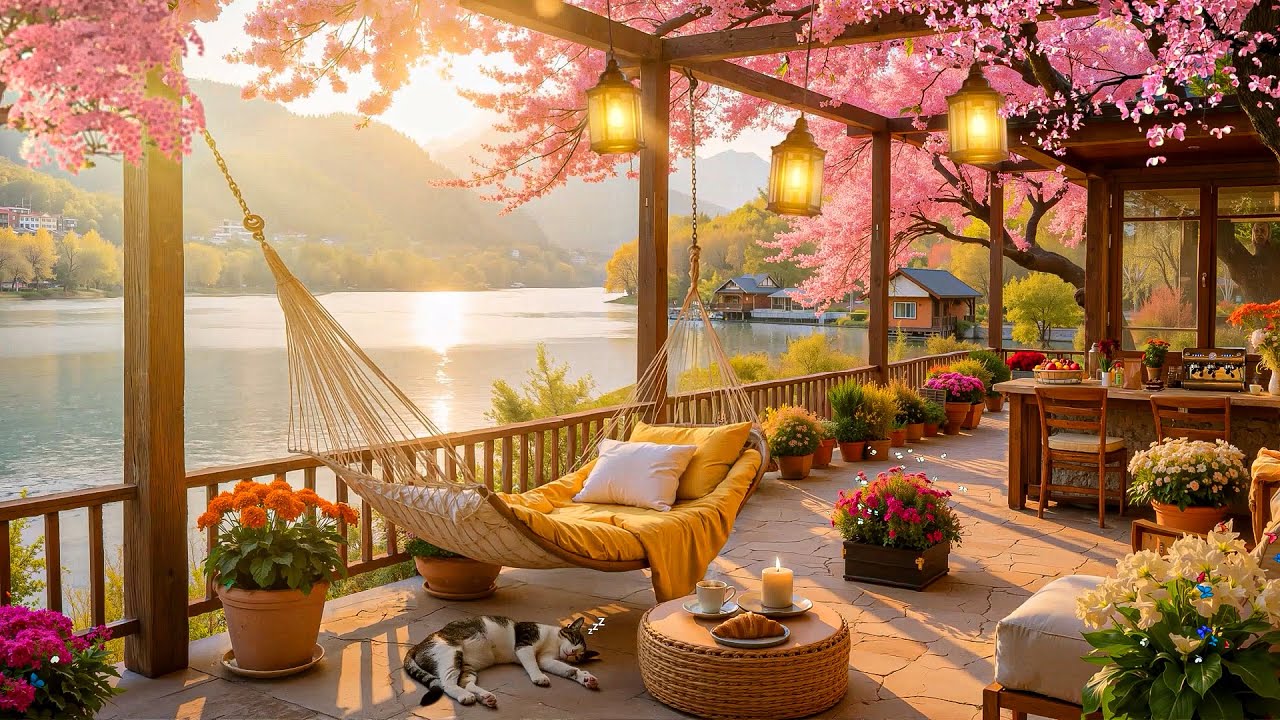 Spring Jazz Café Vibes 🌤️ Peaceful Morning Jazz & Cherry Blossom Garden Ambience for Relax & Work